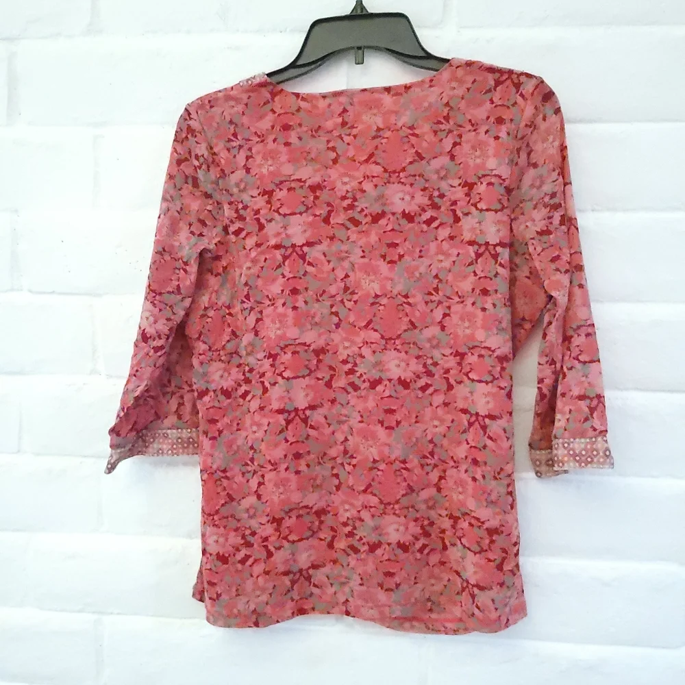 JH Collectibles Women's Large Nylon Mesh Stretch 3/4 Sleeves V-Neck Pink Gray - Picture 8 of 15